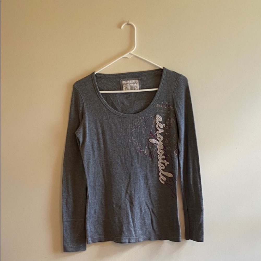Aeropostale grey & purple waffle knit long sleeve